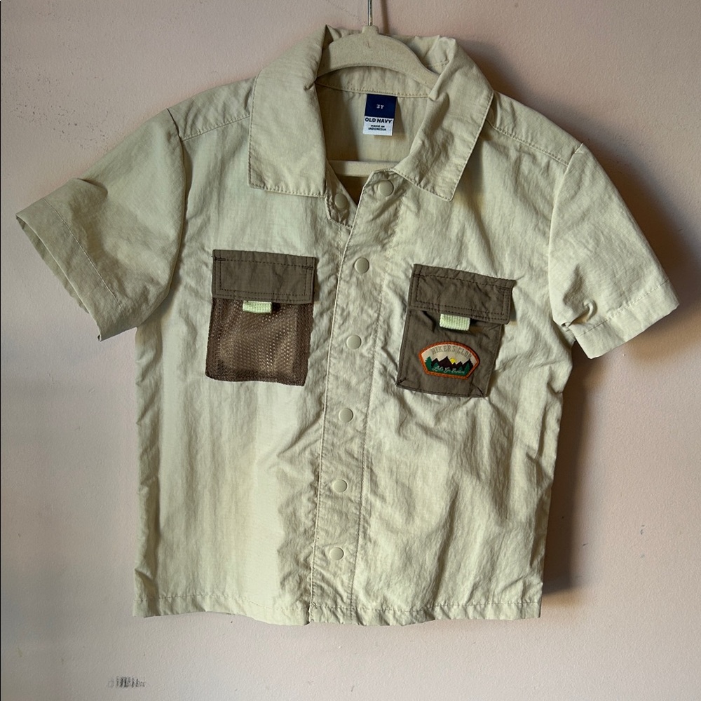 Old Navy Kids Cream and Brown Button-Up Shirt